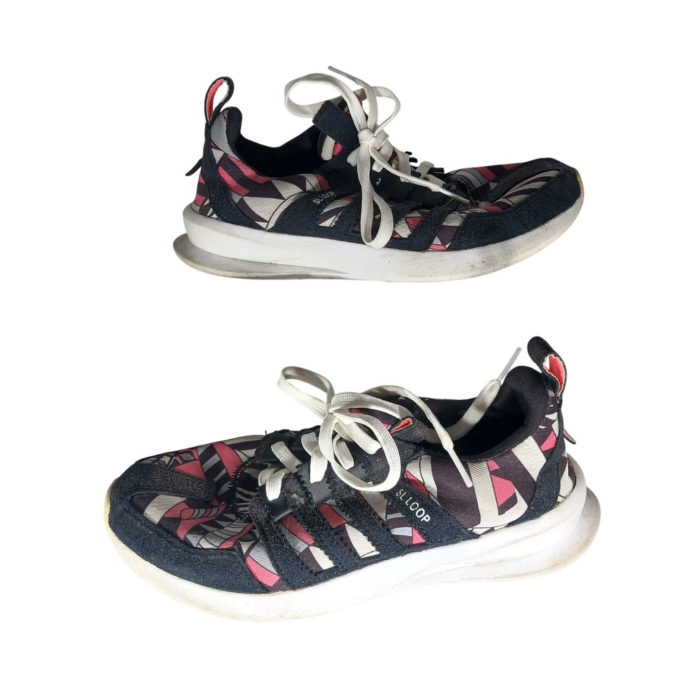 Adidas‎ SL Loop Runner Womens 7.5 Black Pink Geometric Print Sneakers C75347